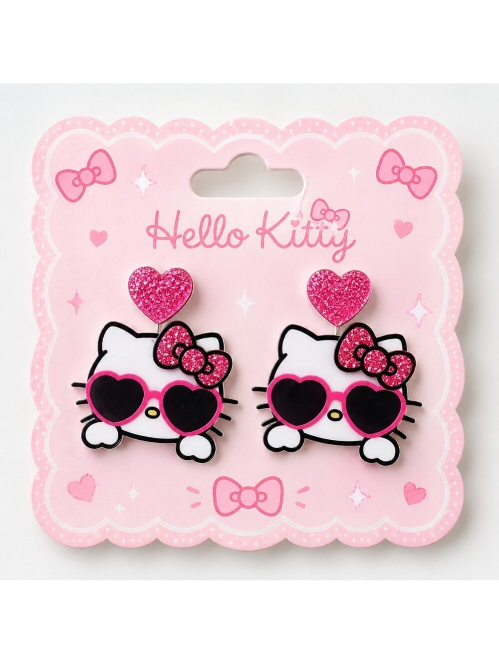 Sanrio Hello Kitty Heart Glasses Valentine's Day Earrings NEW